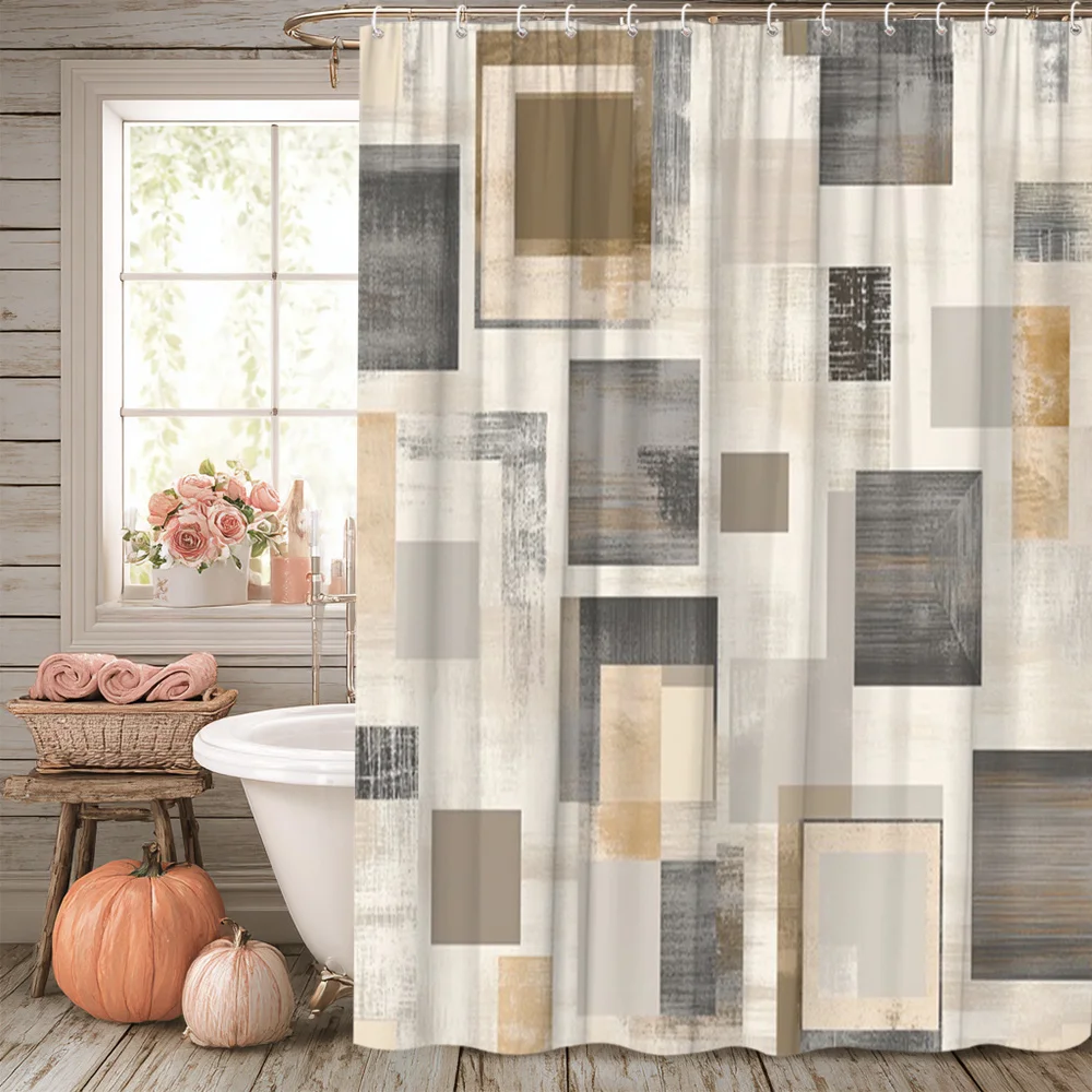 Waterproof Polyester Shower Curtain Modern Abstract Geometric Style for Bathroom Decor Home Shower Curtain Liner Neutral Beige G