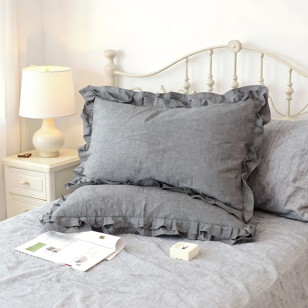 

Washed Cotton Pillow Cover Double Ruffle Envelope Decorative Case for Bed Pillow Sleeping Room Decor Throw Pillow Sofa Cover