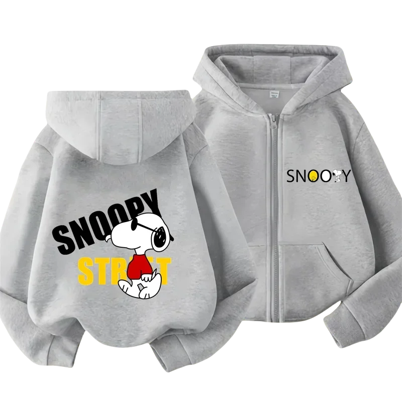 Snoopy Design Kids Zipper Hoodie Cartoon Print Autumn/Winter Long-sleeved Sweatshirt Casual Top For Boy And Girl Outdoor Jackets