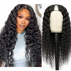 24 In Water Wave V Part Wig Peruvian Full Machine Wigs For Black Women Human Hair 180% Density Natural Black Color