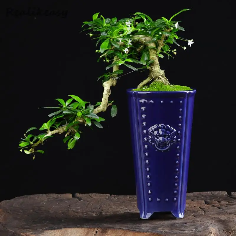 Creative Chinese Ceramic Flower Pot Handmade Cracking High Flower Pot Household Orchid Bonsai Pot Decorative Flower Pot LE142