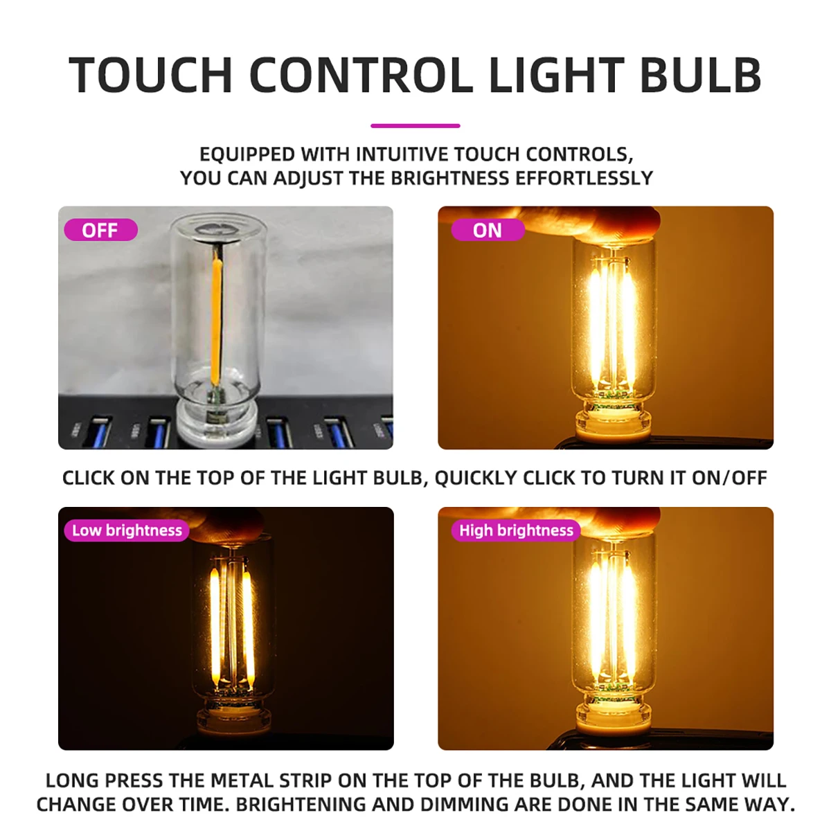 USB Night Light Touch Dimming LED Incandescent Filament Light Bulb Car Interior Lighting Atmosphere Lamp for Party Room Car image 5