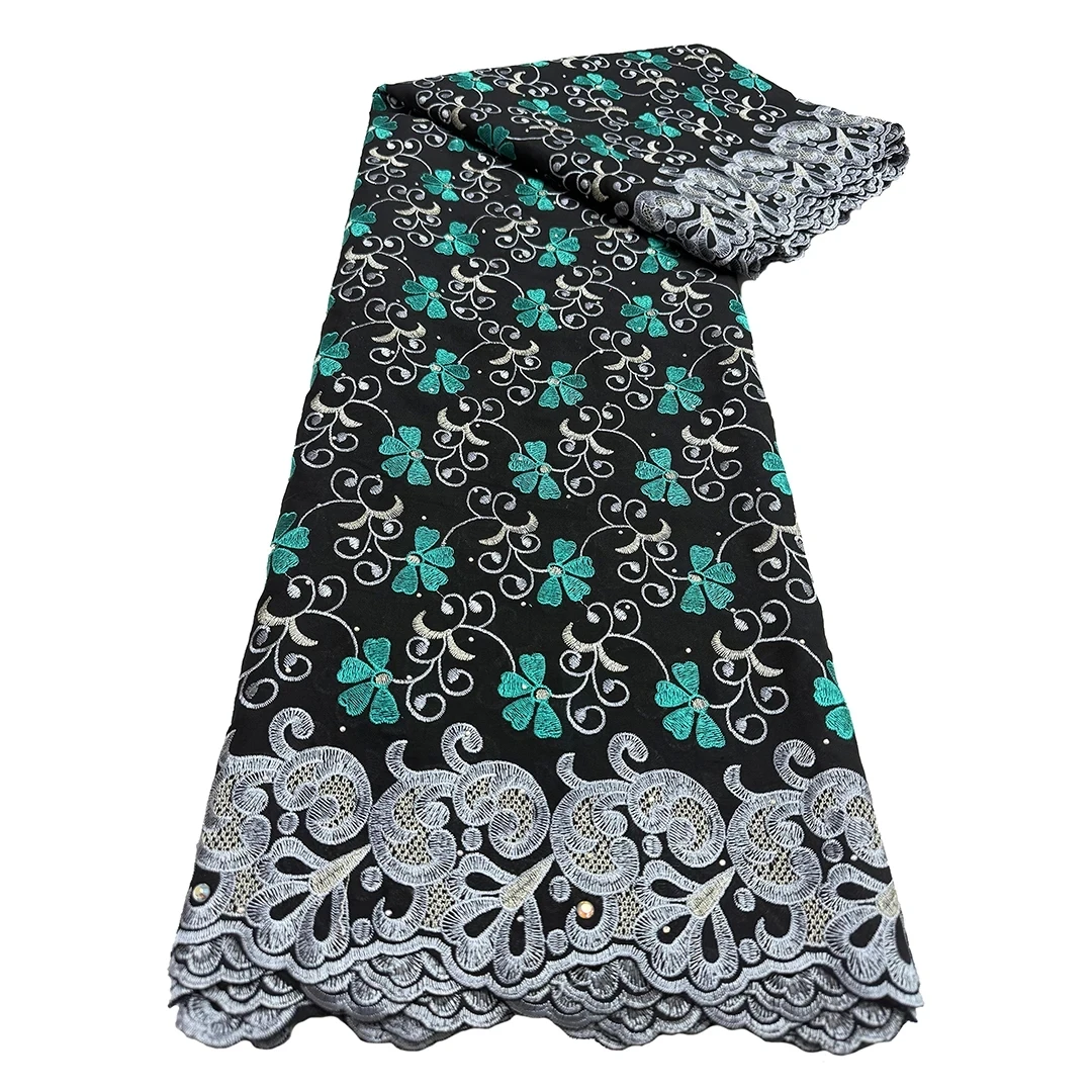 

African Cotton Lace Fabric with Stone Nigerian Popular Embroidery Swiss Voile Lace In Fabric for Saudi Arabia Gown Fabric