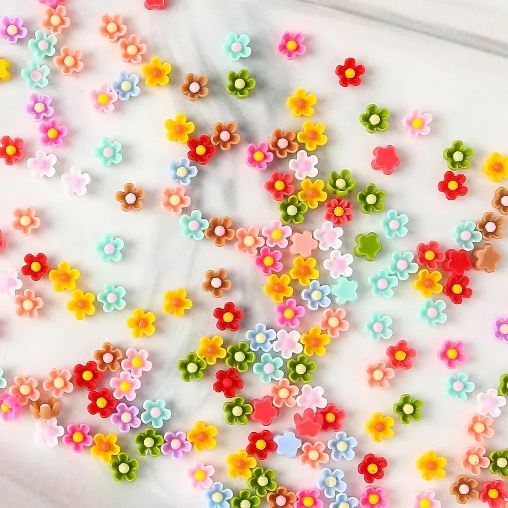 100 sztuk 6mm akrylowy kwiat DIY Nail Art żywica wielokolorowy kwiatowy Nail Art Charms w kształcie kwiatu artykuły do ​​Manicure do Manicure — zdjęcie 3