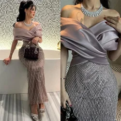 Aangepaste Yipeisha elegante off-shoulder Dubai avondjurken voor vrouwen prachtige glitter bruiloft luxe kwastje Arabische formele P