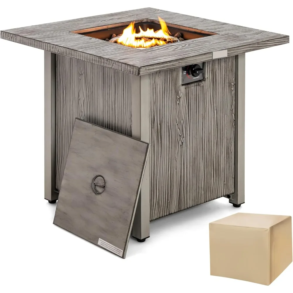 

Giantex 28” Patio Fire Pit Table - 2-in-1 40,000 BTU Gas Square Fire Table with Lid & Lava Rocks, Metal Frame, PVC Protective Co