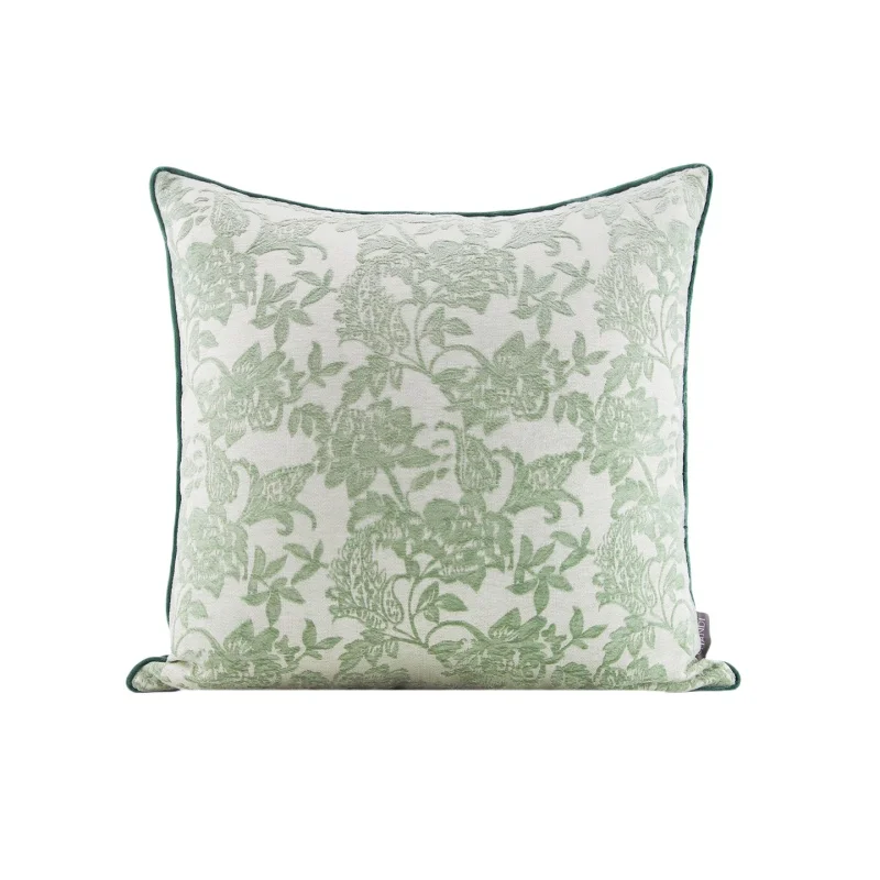 Retro Green Velvet Flora Jacquard Pillows French Romantic Cushion Case Flower Decorative Pillow Cover For Sofa Chair Home Decor