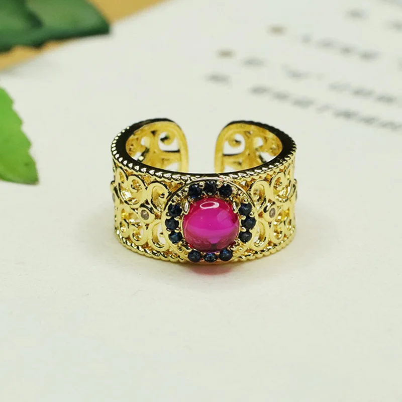 

Cultivate Ruby Ring Red Corundum Open Ring National Style