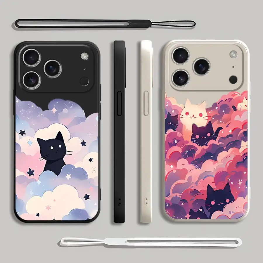 Black Cat Starry Night Case for Apple iPhone 17 Pro Max 12 Plus XS XR 13 Mini 7 8 11 15 16 Air Phone Cover