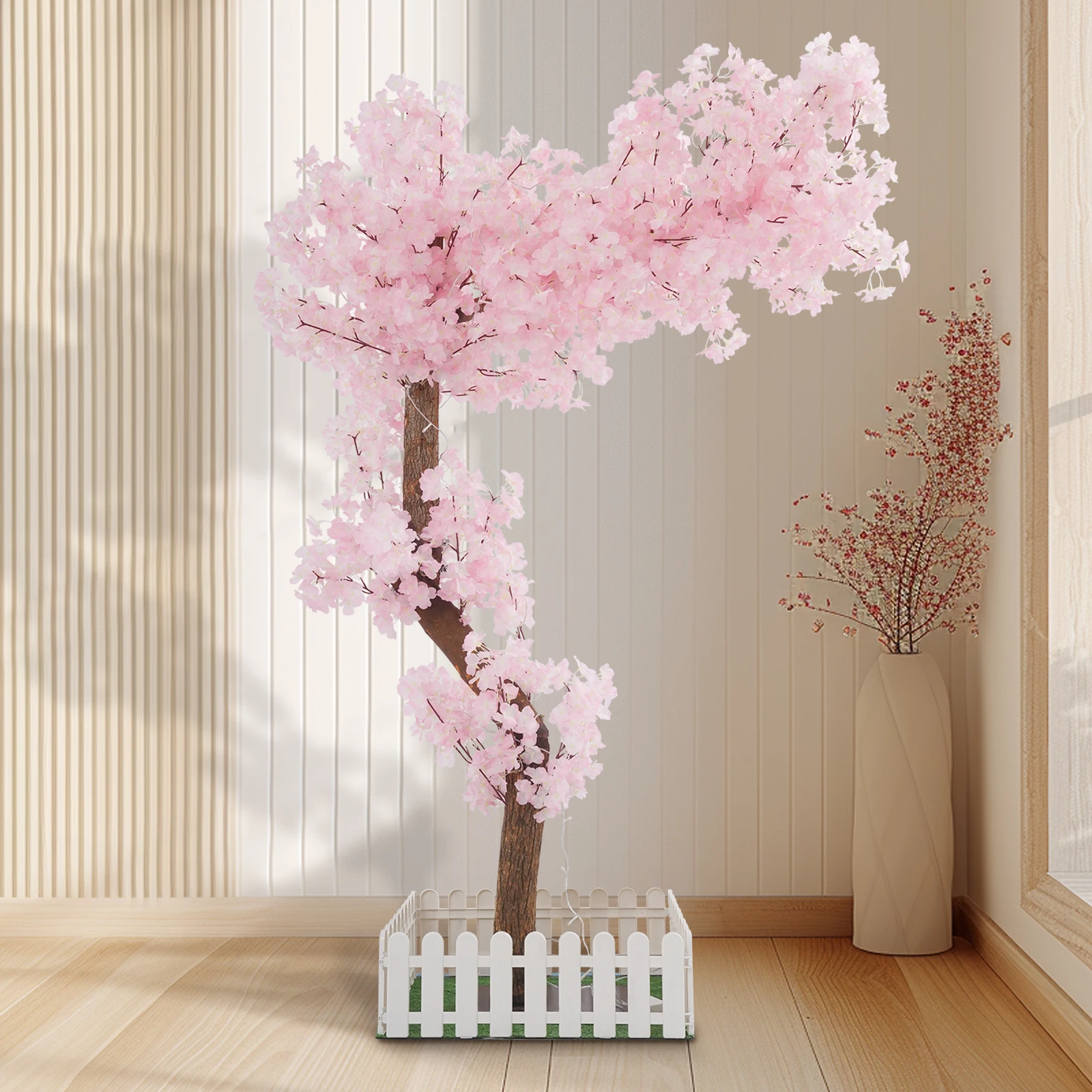 

Pink Fake Sakura Tree,Artificial Cherry Tree, Artificial Flowers Home Decoration Wedding Floral Materials with 100*LED Bulbs