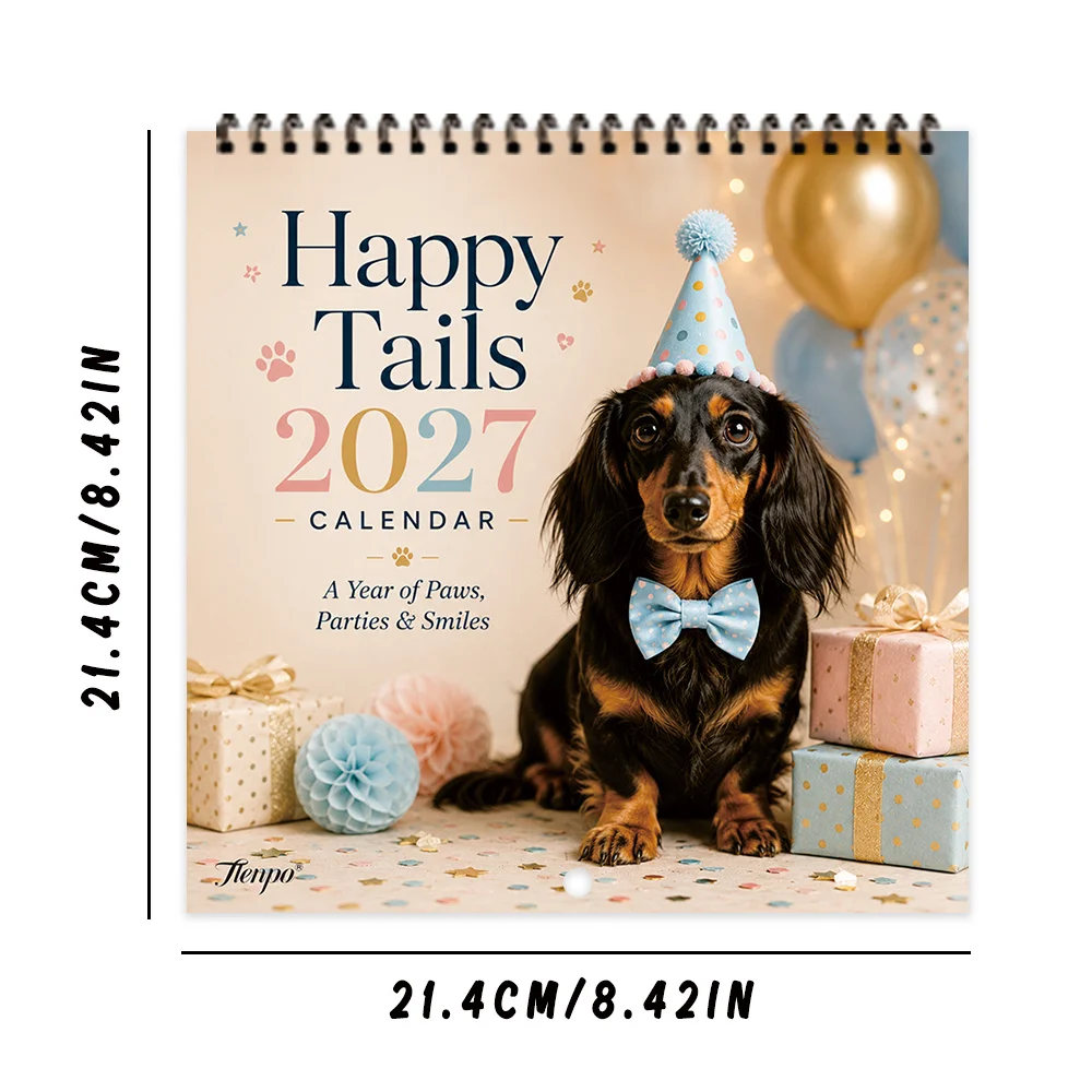 1pc 2027 Happy Trail Dachshund Wall Calendar,12‑Month Planner,Gift For Back‑to‑School,Christmas,New Year,Free Stickers Included