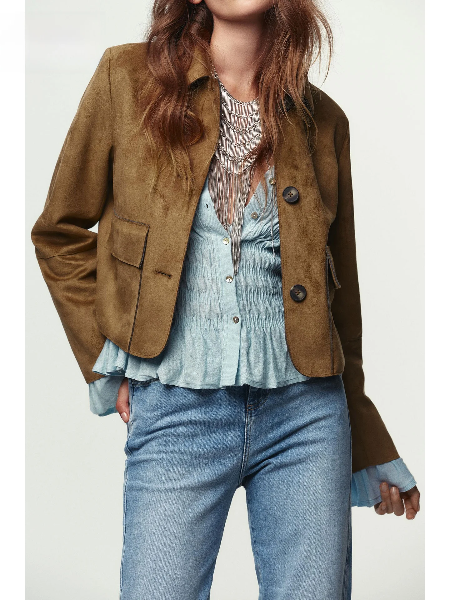 

Осень 2023, повседневное женское пальто из искусственной кожи в американском стиле Sle ort, повседневное пальто с бархатным эффектом и бабочкой Faion