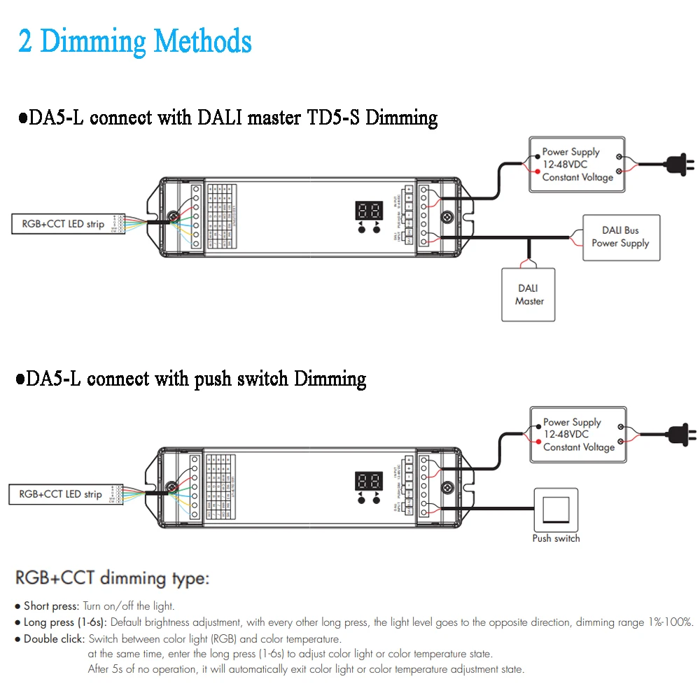 Imagem -02 - Dali-led Dimmer com Display Digital ch Tensão Constante dc 12v 24v 36v 48v Interruptor Escurecimento Dt8 Toque do Painel Mestre