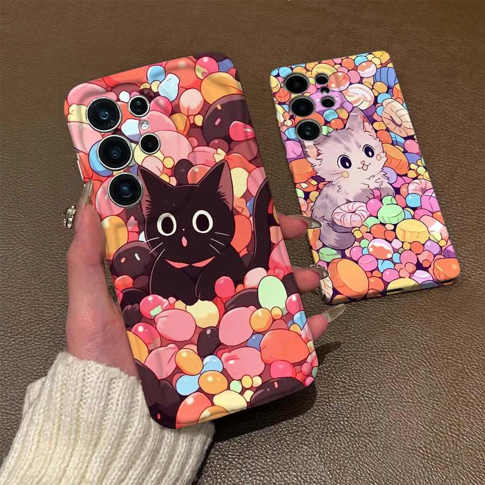 

Cartoon Cat Cute Phone Case For Samsung Galaxy S26 S25 S24 S23 S22 S21 Plus Ultra FE Lite 5G Feilin Wave Oil Shell