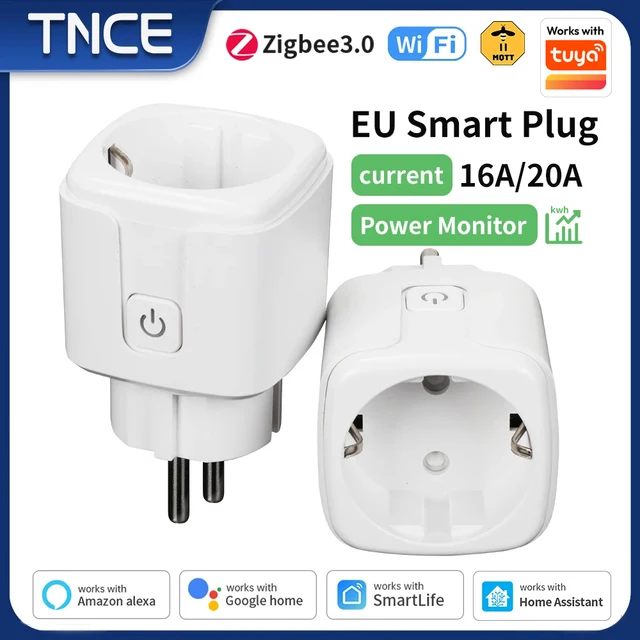 TNCE Tuya EU Plug Zigbee 3.0 lub WiFi 16/20A adapter, Inteligentne gniazdko z monitorowaniem zużycia energii, gniazdko z timerem, sterowanie głosowe Alexa Google Home Alice