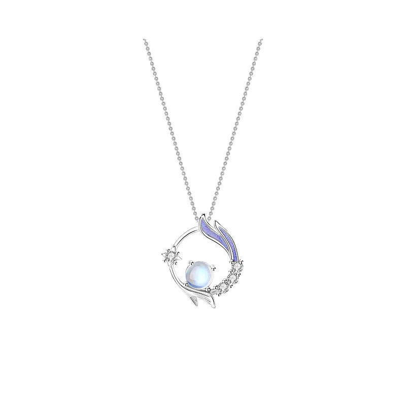 VOQ Silver Color Necklace Fantasy Moonstone Pendant Necklace Ladies Clavicle Chain High Jewelry Gift