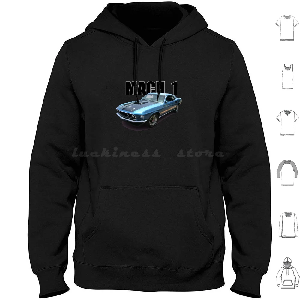 1969 Mach 1 Gorgeous Blue Hoodies Long Sleeve Classic Cars Muscle Car Cars Racing Gt American Classic Shelby