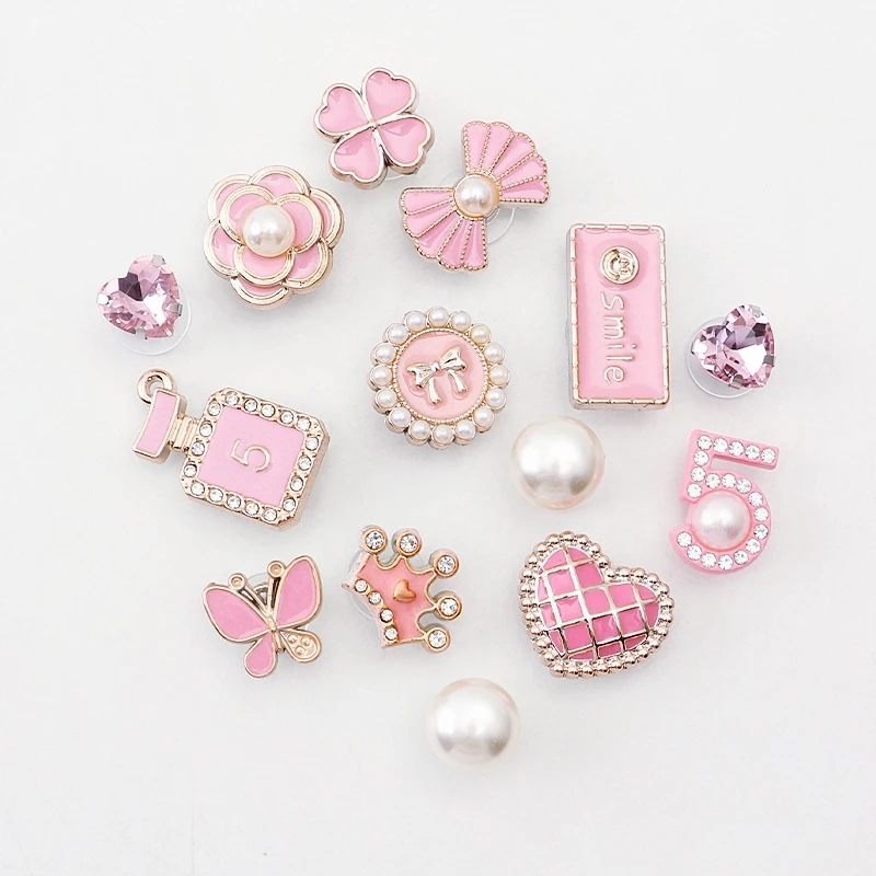 DIY 3D Shoe Flower Charms Set with Detachable Diamond Butterfly Pearl Girls Shoe Decoration Set Includes Flower And Chain Buckle