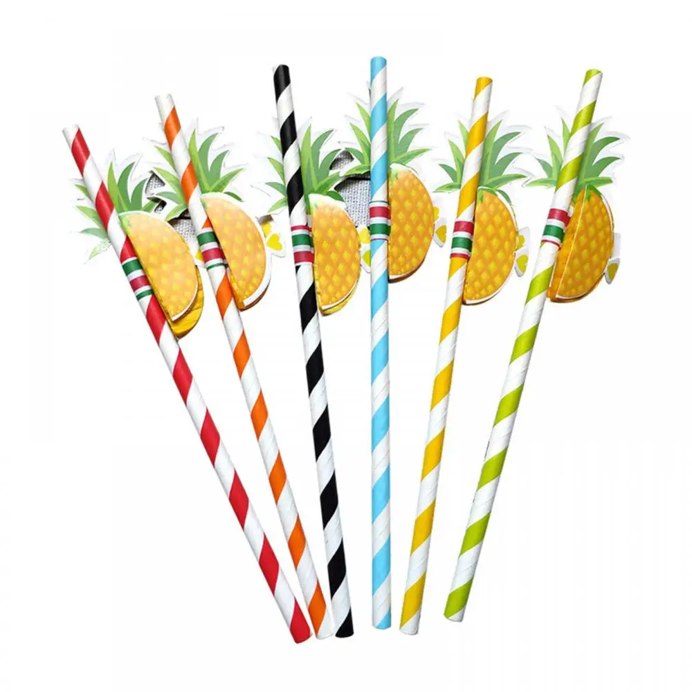 50Pcs/Set Of Disposable Pineapple Paper Straws Beverage Shop Bar Birthday Party Creative Supplies