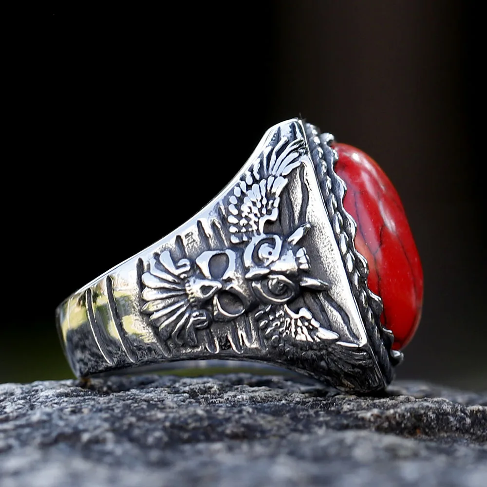 2023 New 316L Stainless Steel viking raven Turkish Stone Ring CZ Ring For Men High Quality Zircon Jewelry for Gift free shipping