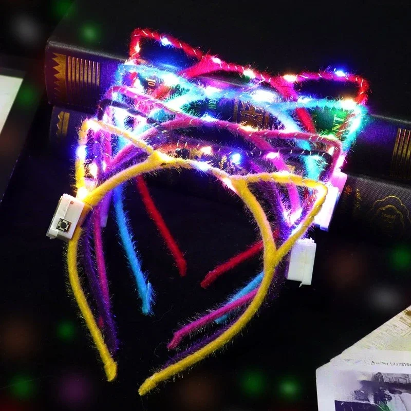 6 ชิ้น Led Glow Cat กระต่ายหู Horn Hairbands Light Up แฟลชแถบคาดศีรษะผู้หญิง LED Neon วันเกิด Carnival Party อุปกรณ์เสริม