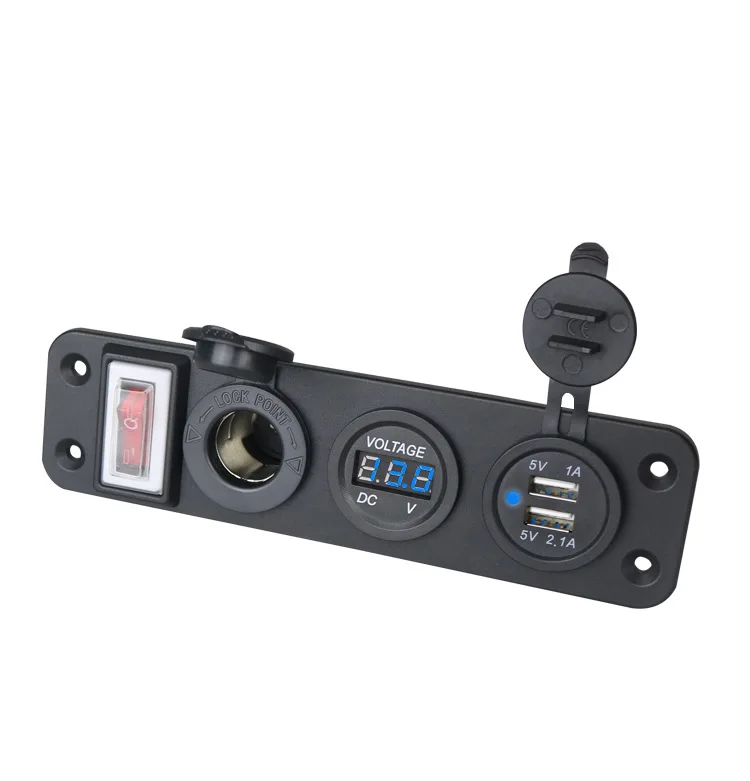 3 Hole Switch Panel 12V 24V Car Boat RV Dual USB Charger Voltmeter Digital Voltage Display Flame Retardant PC Material