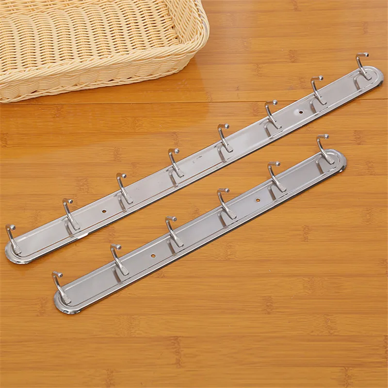 

50Pcs 6/8Hooks Hanger Wall Stainless Steel Row Hooks Coats Clothes Towel Bag Hangers Bathroom Kitchen Holder Organizer