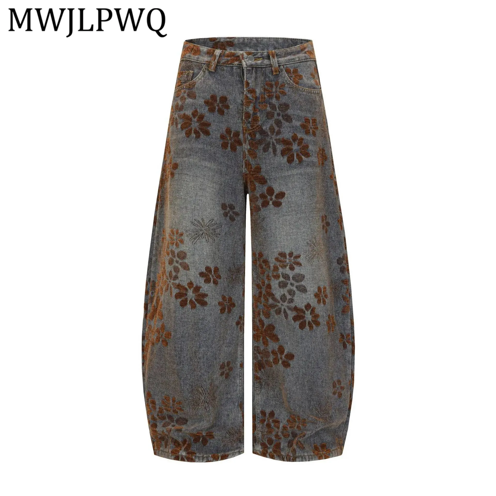 

MWJLPWQ мужские джинсы с принтом Niched Design Machete, новые американские повседневные широкие брюки из плотного флока RO в американском стиле High Street RO 21948