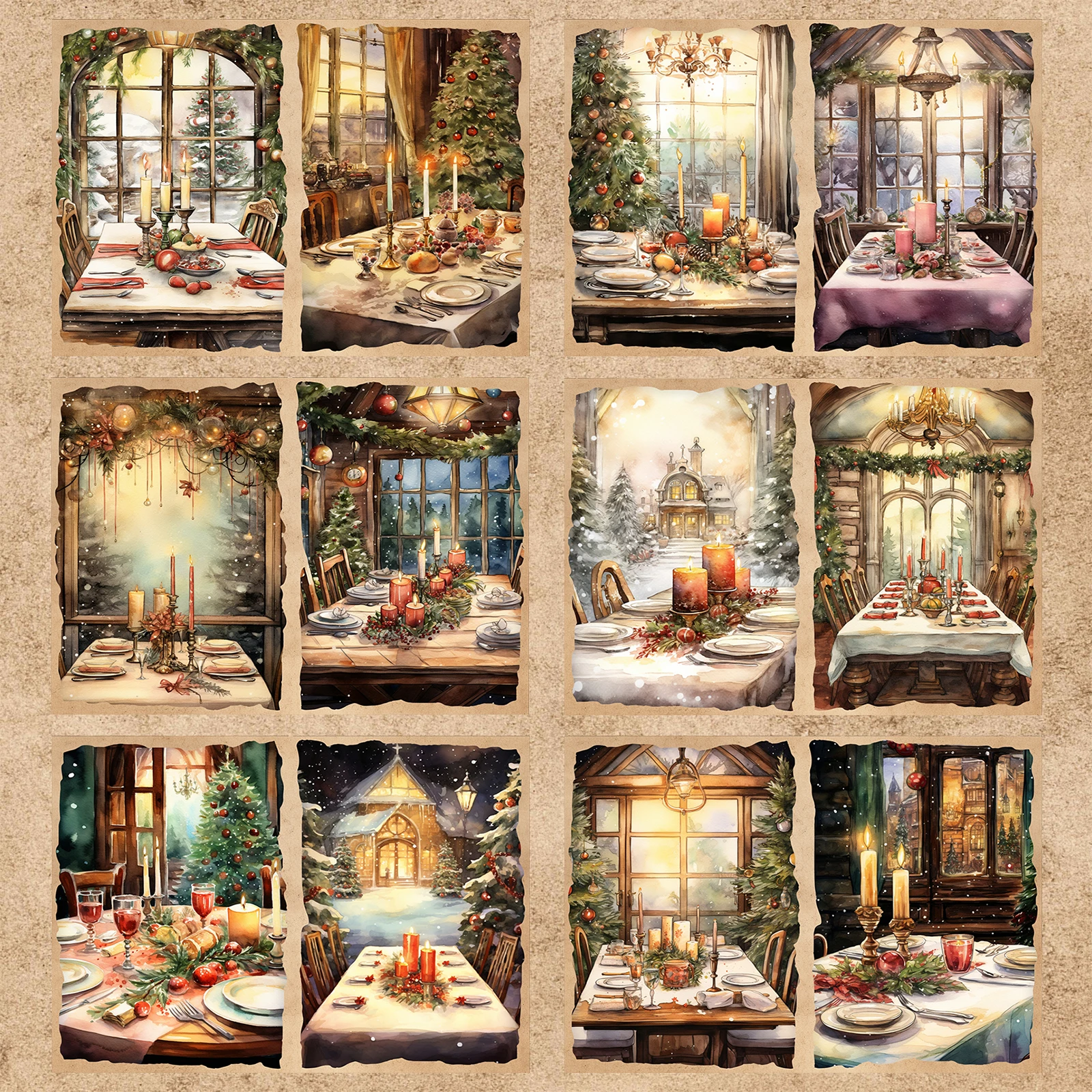 10 Sheets A5 Size Christmas Table Candlelight Dinner Background Vintage Grunge Journal Planning Scrapbooking