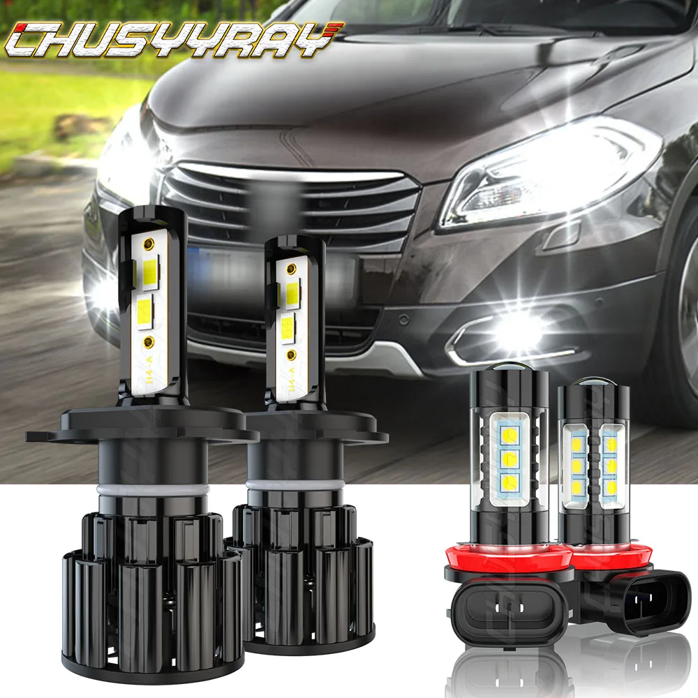 CHUSYYRAY Compatible For Suzuki Aerio 2002-2006 2007 4X LED Headlight High/Low Fog Light Bulbs Kit 6000K Super Bright Car lights