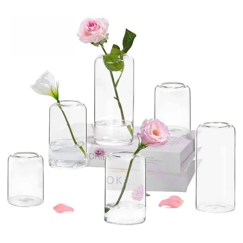 Modern Glass Bud Vase Hydroponic Fresh Flower Arrangement Cylinder Vases Desktop Decoration for Wedding Reception Family