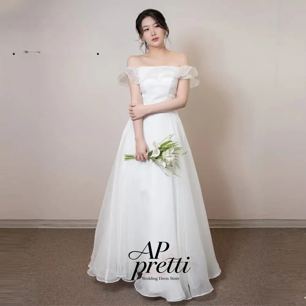 AP pretti Lovely Organza Korea Wedding Dress Photo Shoot Strapless Customized Floor-Length Bridal Gown 웨딩드레스 Off the Shoulder