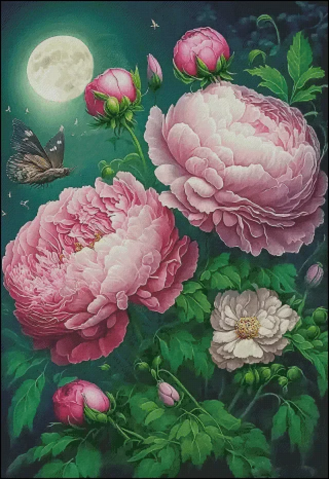Stamped Cross Stitch Kit 14CT 16CT Pre Printed Canvas Cotton Thread DIY Embroidery for Home Wall Decor[ZZ2930-Flower full moon]
