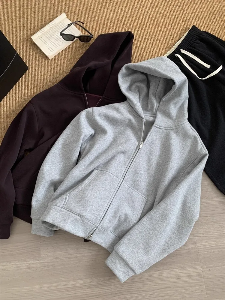 Plus Size Fce Hoodie Jaet Damen Lazy Oversized Zipper Cardigan Winter Thiened Inner ket Long Sve Korean Sle