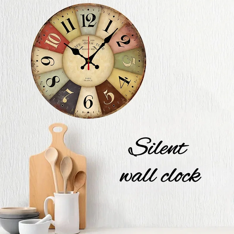 Rustic Farmhouse Wooden Round Silent Hanging Wall Clock, Suitable For Living Room,Office,Study Room, Bedroom, Home Decoration