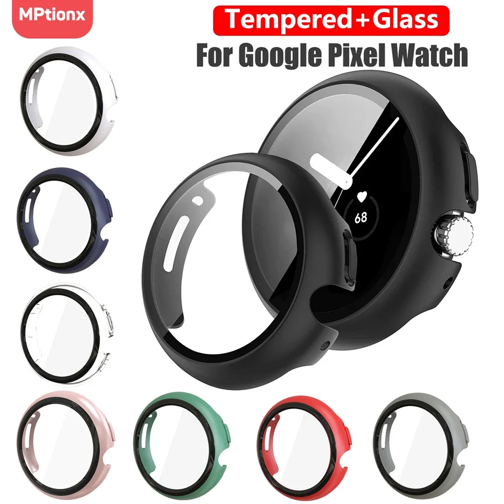 Tempered Glass+Cover For Google Pixel Watch PC Protective Case Full All-Around Bumper Screen Protector for Google Pixel Watch 2