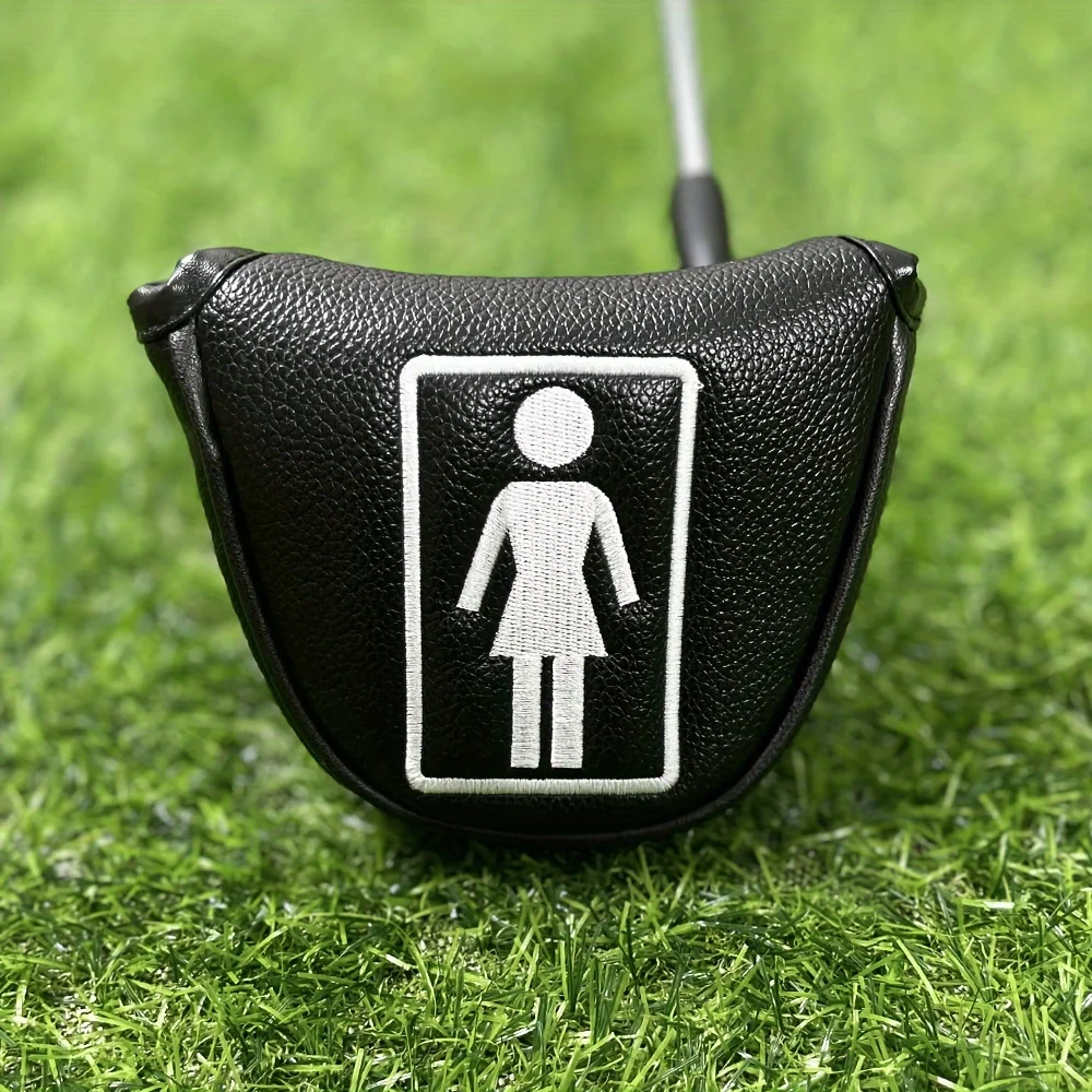 simple style of embroidery design for a girl's golf club push rod cover, golf club head cover, and golf accessories