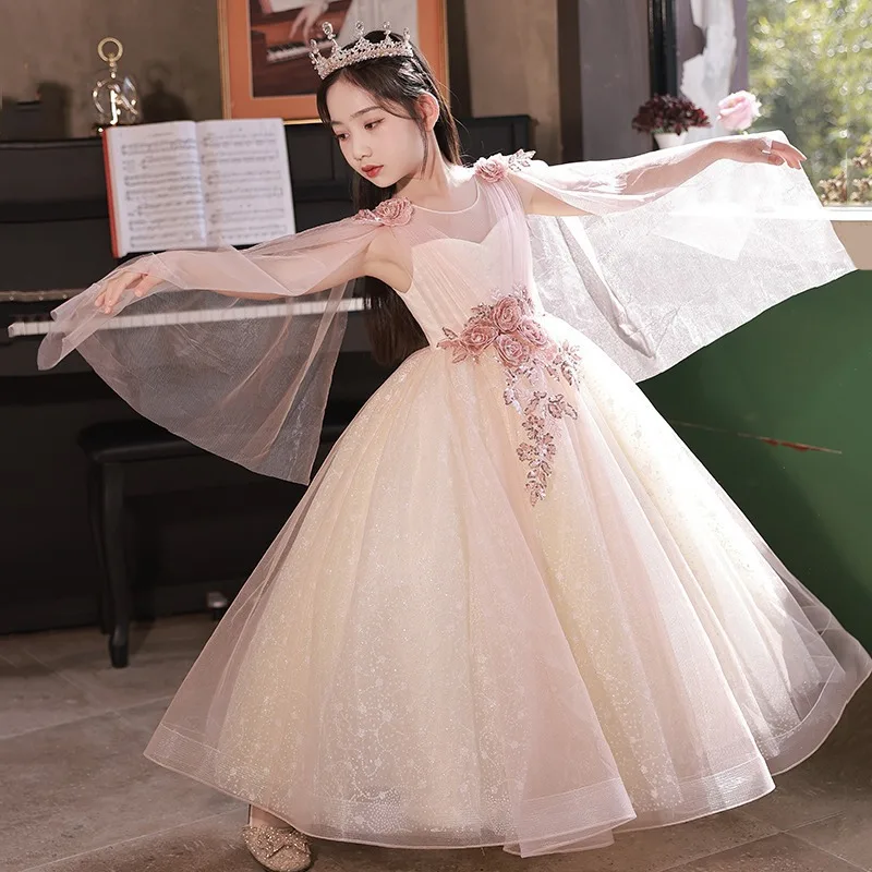 Girls' Dress2026New Sweet Elegant Guzheng Performance Costume Girls' Piano Solo Catwalk Evening Dress