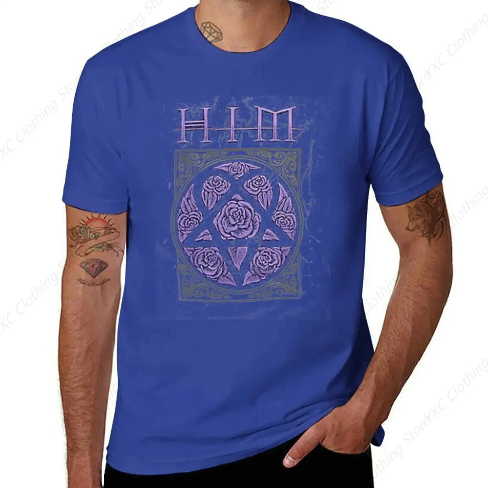 him purple men's T-shirt- Short Sleeve Crew Neck Soft Fitted Tees S - 6XL Fresh Classic Basic Tshirts