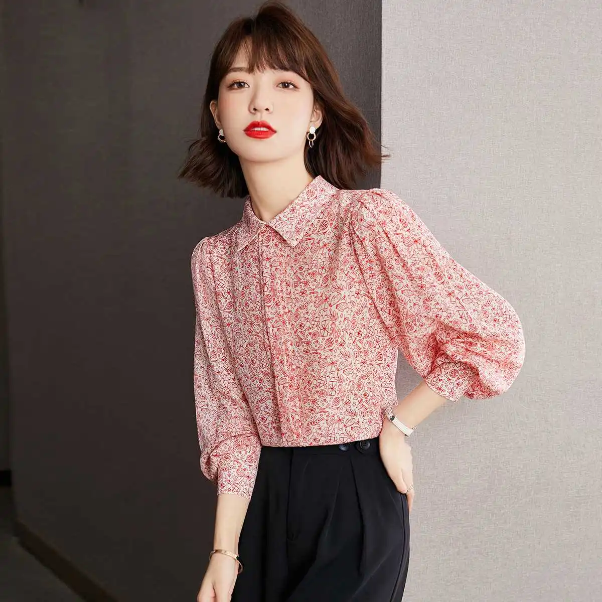 

Весна-Осень Шифон irt Женский модный воротник-фонарь Све Long Sve Commute Sle Полиэфирное волокно 50–65 см Le...