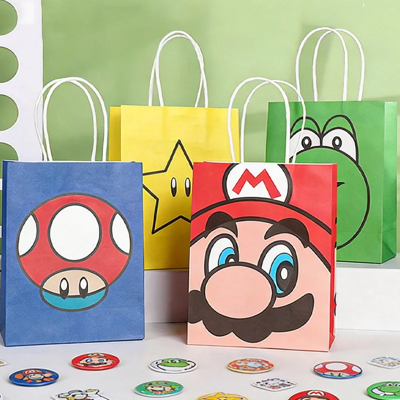 

Пакеты для конфет Super Mario Bros, подарочные пакеты из крафт-бумаги, сувениры по мотивам мультфильмов и аниме, украшения, подарочные сумки на день рождения