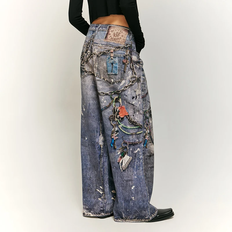 American Street Inkjet Digital Printing Jeans pour hommes et femmes, Automne, Hiver, Marque de mode, At Cool Straight, Hip Hop, Fjj