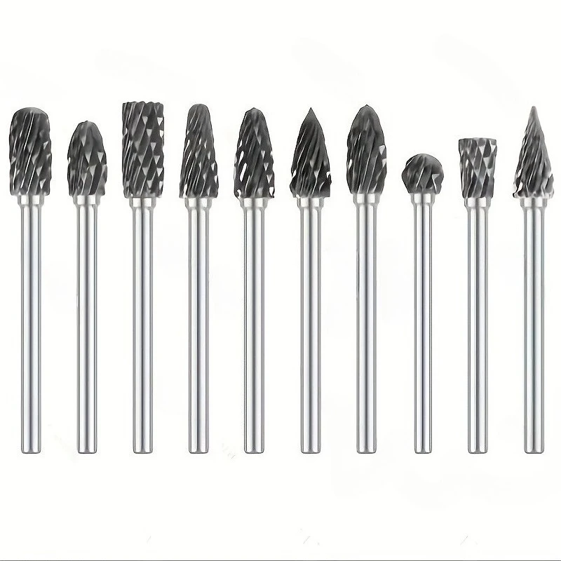 10pcs Hard Alloy Rotary File Double Grain Tungsten Steel Grind Head Electric Grind Mold Woodwork Grinding File Tool Set Tools