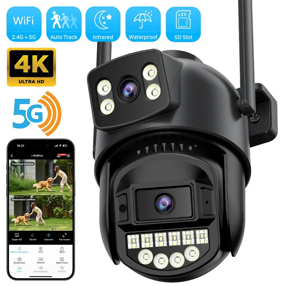 5K 10MP WiFi Surveillance Camera 5Ghz Dual Lens Real-time intercom AI Human Detect 8MP 4K Outdoor Security PTZ IP Cameras