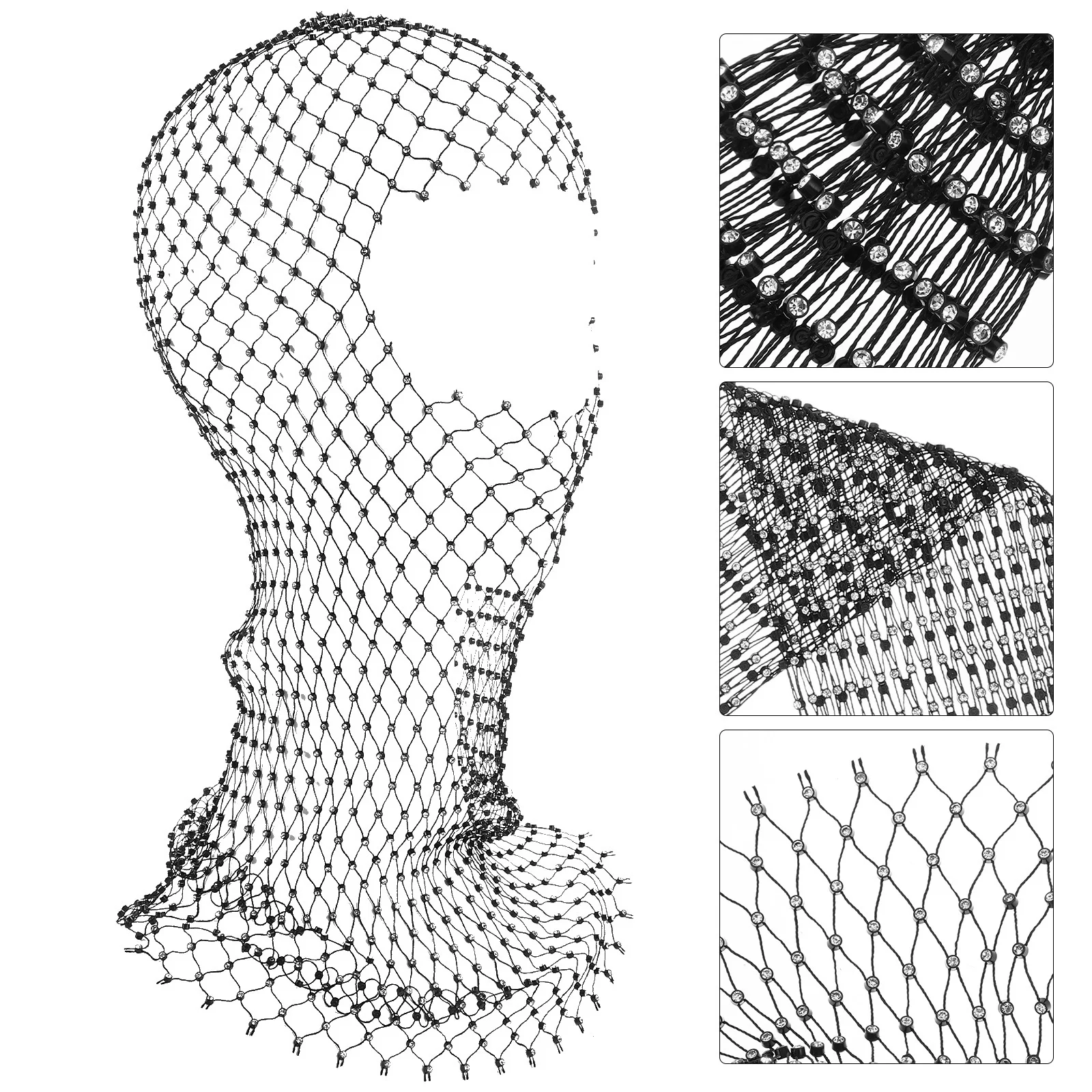 

Black Crystal Rhinestone Mesh Mask Elastic Turban Fishnet Headband Party Face Mask Women Celebration Accessories