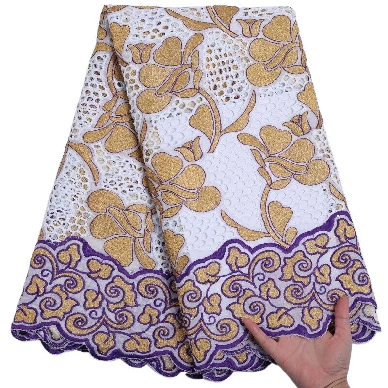 Wholesale Cotton Nigerian Lace Fabric High Quality 5 Yards African Swiss Voile Lace Fabric 2025 Wedding Dress for Women A4408