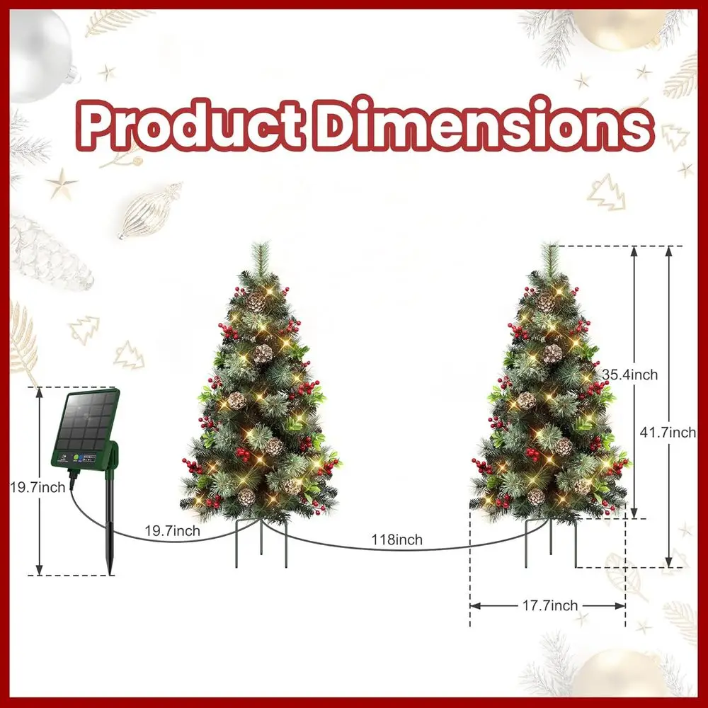 2-Pack 3FT Solar-Powered LED Christmas Trees with 220 Tips and 8 Lighting Modes for Outdoor Use