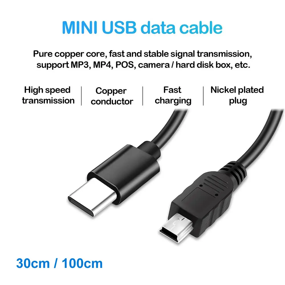 USB C to Mini USB Adapter Cable TYPE C to Mini-USB 5-pin OTG Charging Sync Data Cable for GPS, Mp4/3, Camera, Dash Cam, C to Min