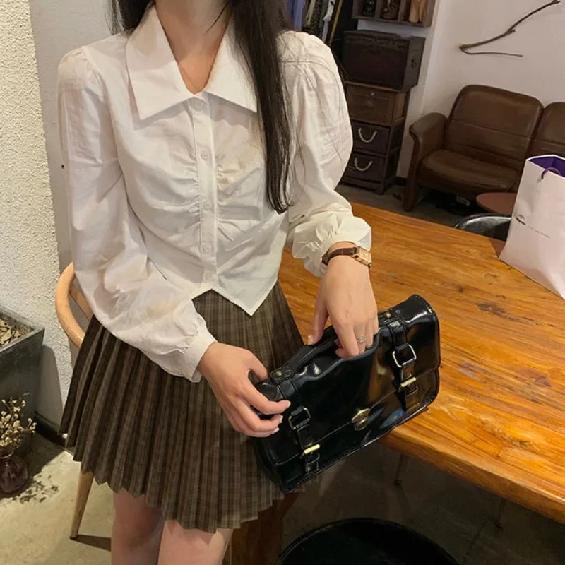 

Рубашки женские Jk в консервативном стиле, милые весенние Blusas, шикарные корейские женские уличные рубашки, модные однотонные универсальные рубашки со складками, базовые милые