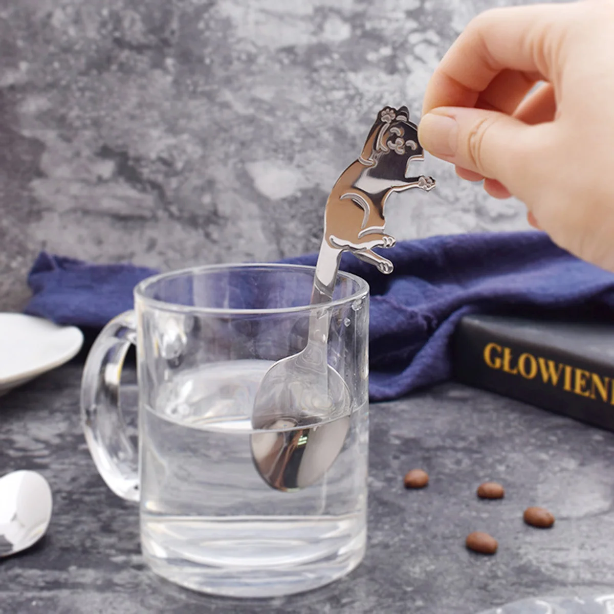 

2pcs Stainless Cat Hanging Spoon For Coffee Tea Dessert Scoop Kitchen Tableware Stirring Hanging Cup Spoon Spoons